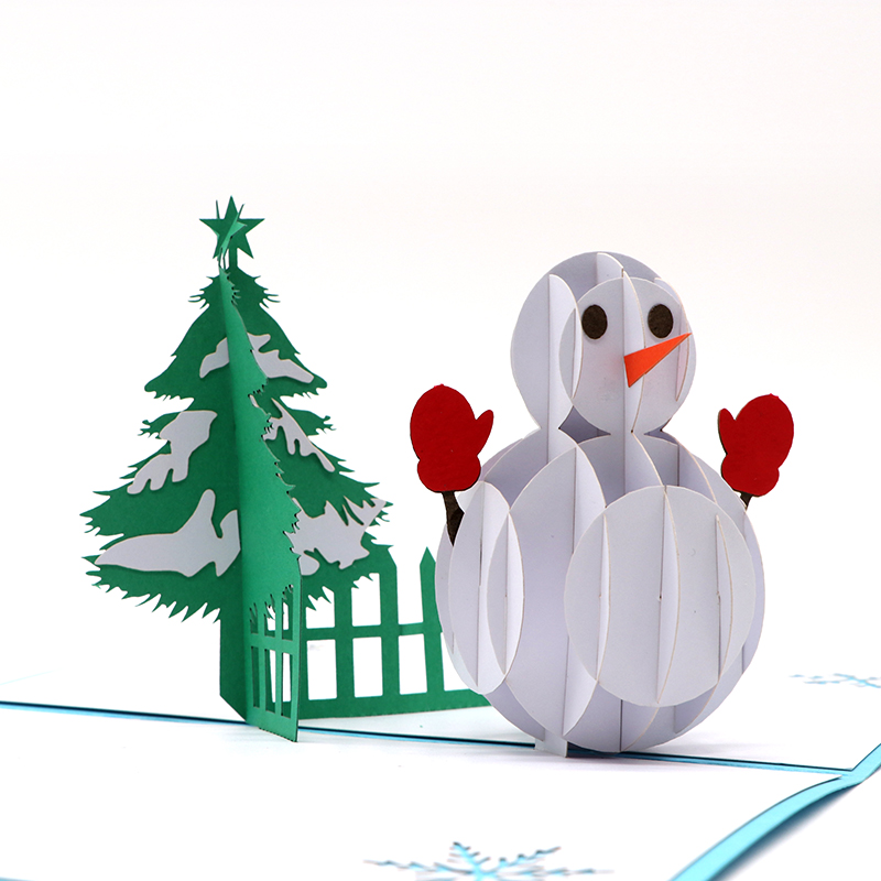 立體3d聖誕賀卡手工鏤空立體聖誕雪人賀卡廠家定製